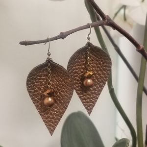 HANDMADE Boho style faux leather beaded earrings!